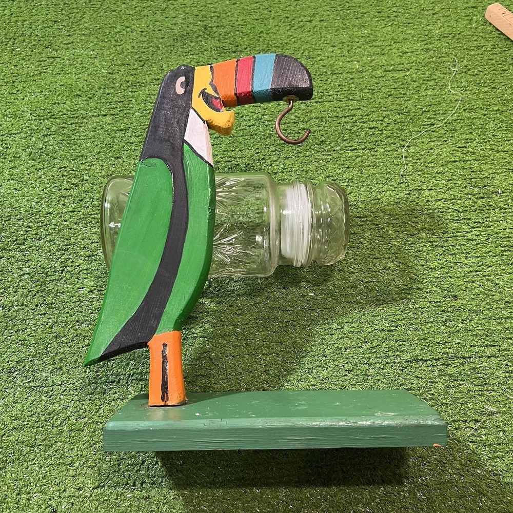 Vintage wooden banana holder hanger kitsch Homemade Kitchen Decor 1960s Toucan